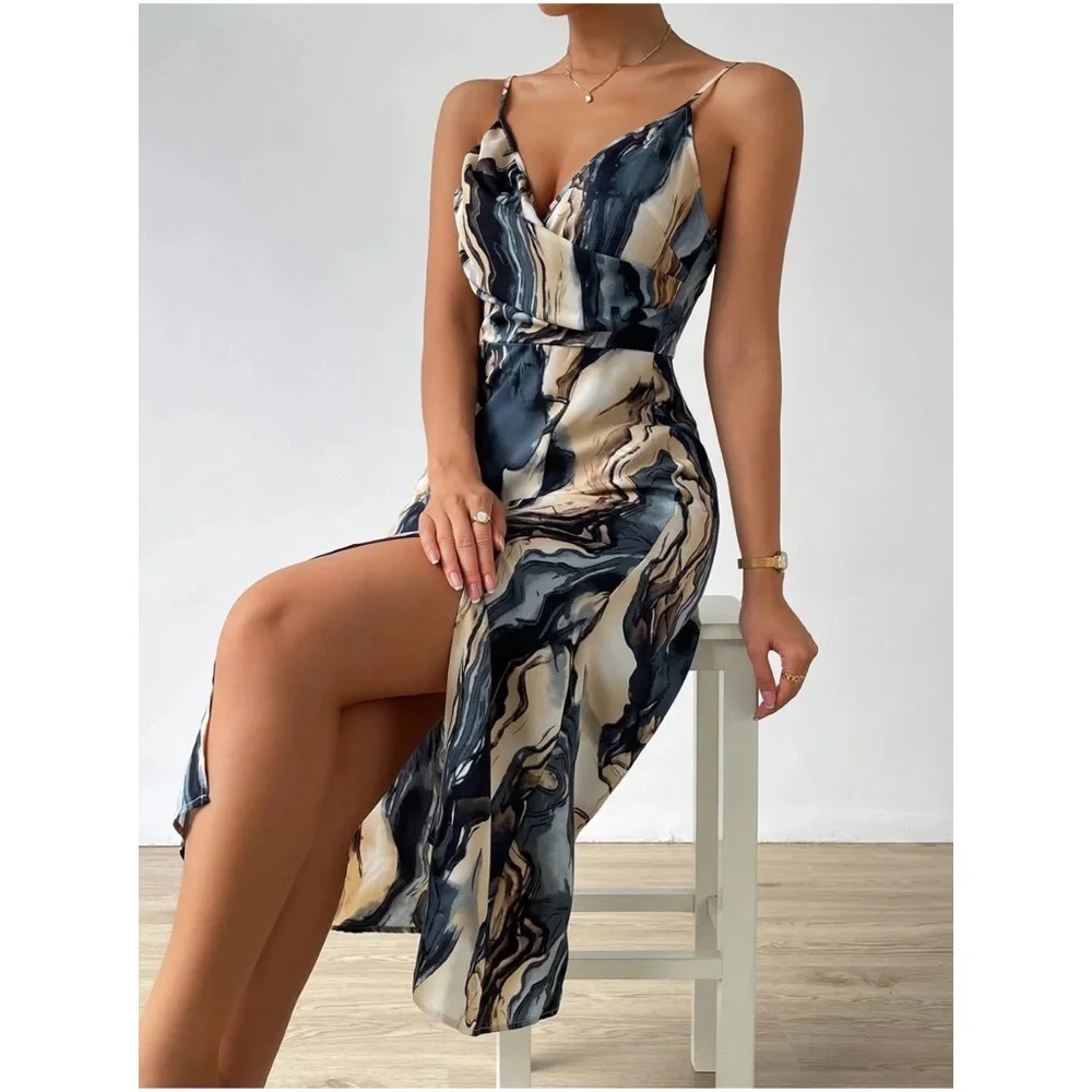 Luxe Water Color Slit Leg Cami dress - Picture 1 of 6
